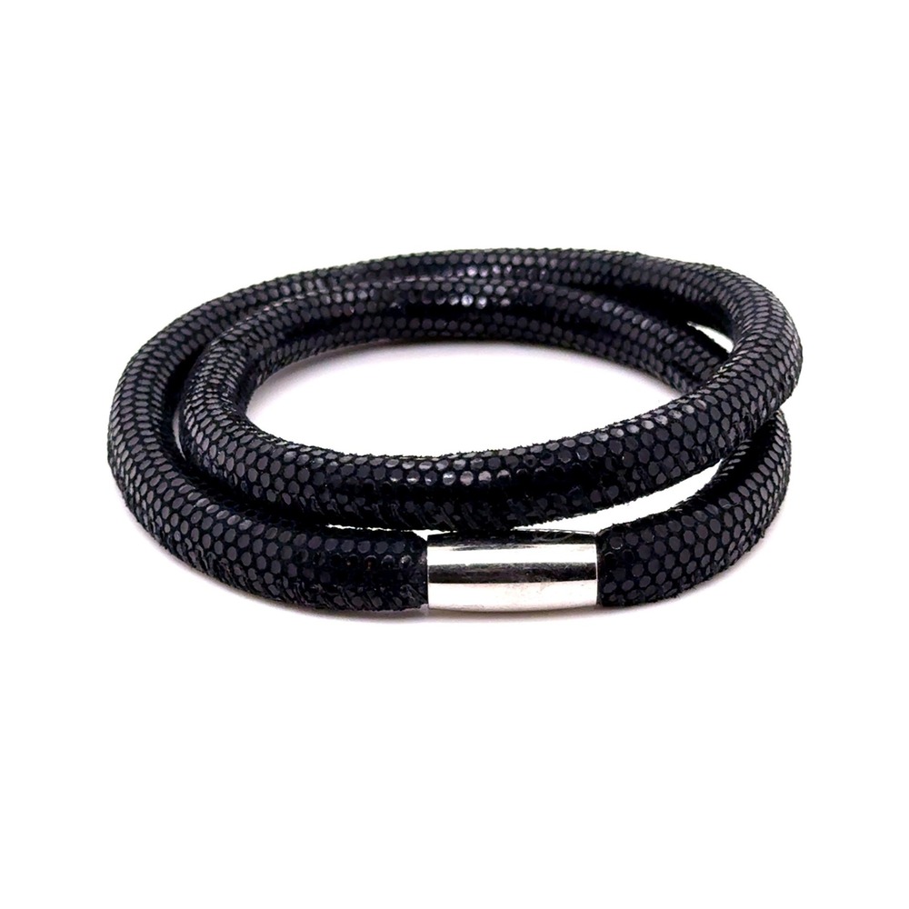 Brighton Metallic Black Textured Leather Wrap Bracelet Choker 16 Inch Magnetic